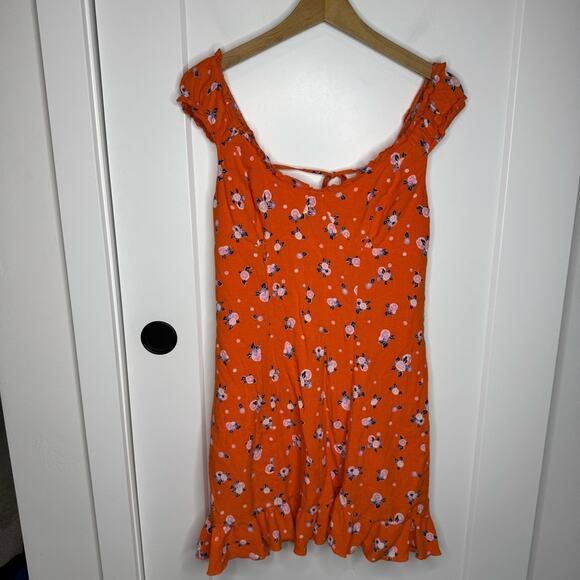 Free People Like A Lady Orange Printed Tie Back Mini Sundress Size Medium - Picture 2 of 8